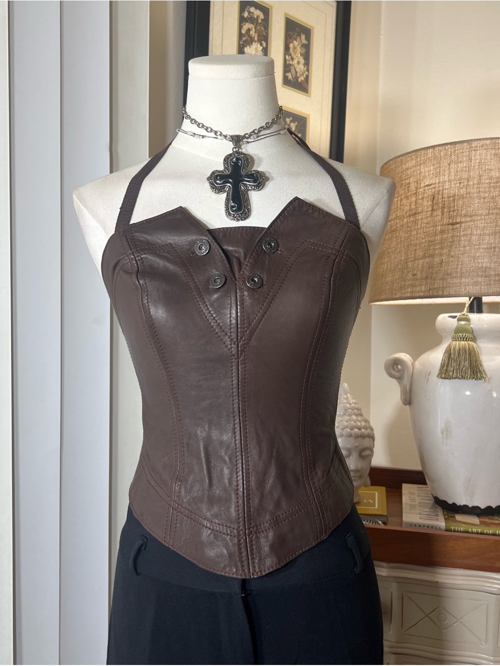 Diesel Brown Leather Halter Corset Top